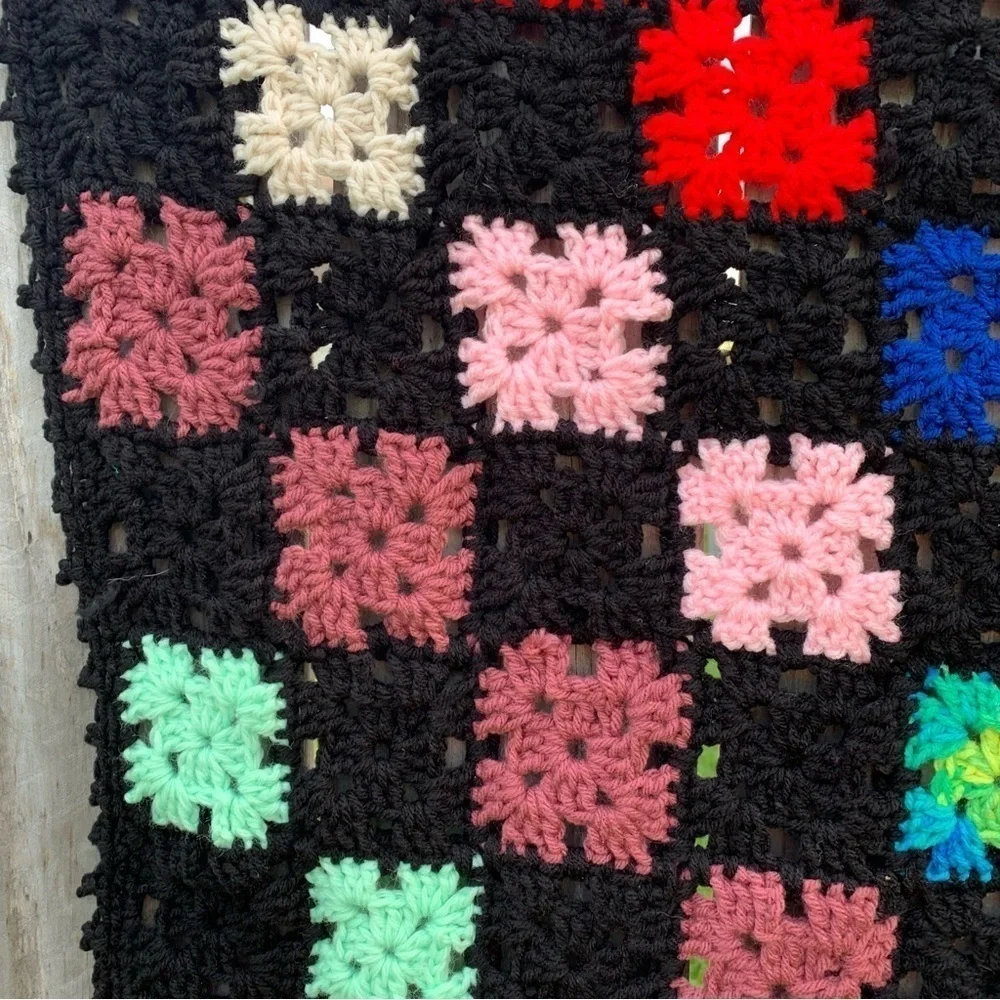 Vintage Crochet Afghan Blanket Quilt Granny Square Cabin Vibes